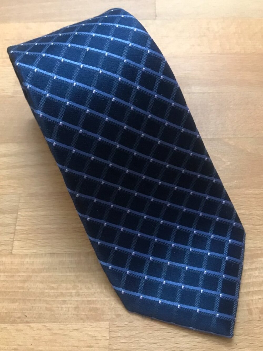 Michael Kors Navy Blue Geometric Grid Pattern Silk Tie